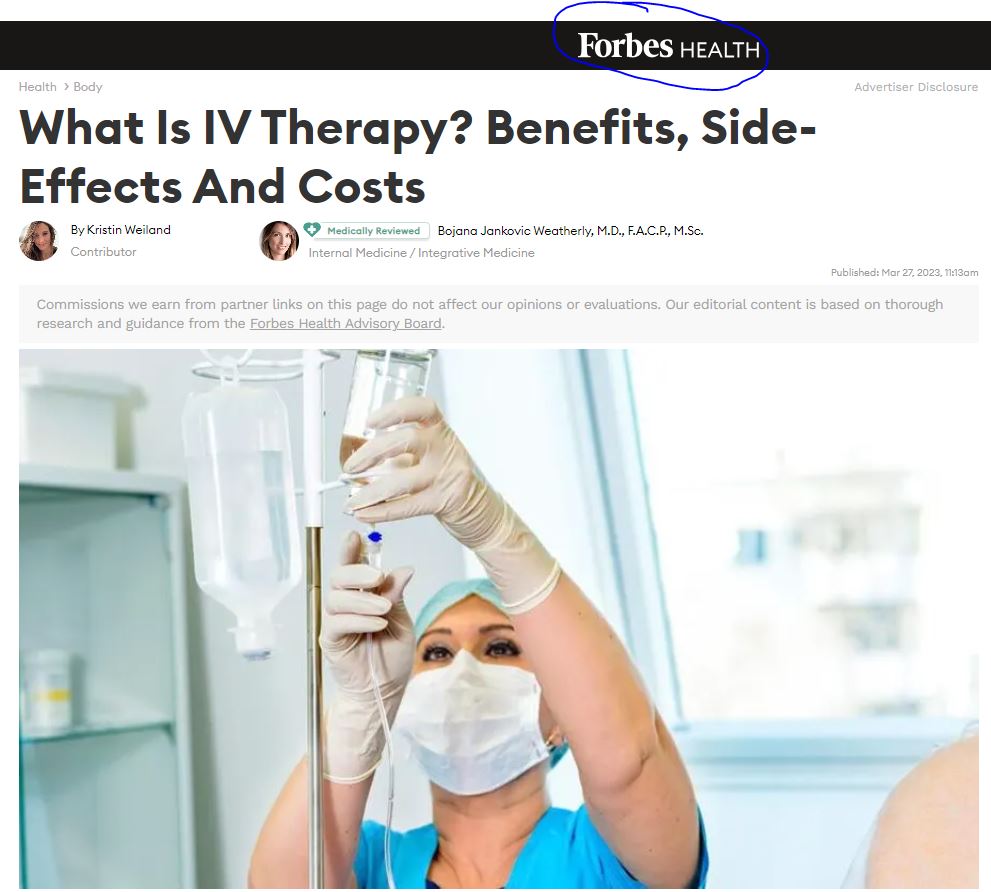 A Forbes Article discusses IV therapy and its newfound popularity